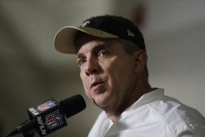 New Orleans Saints head coach Sean Payton speaks at a news conference after an NFL football game against the Atlanta Falcons, Sunday, Jan. 1, 2017, in Atlanta. (AP Photo/David Goldman)