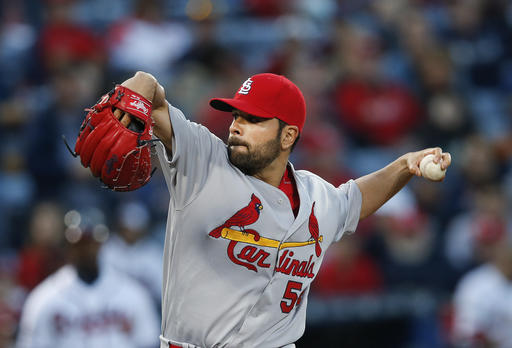 St. Louis Cardinals starting pitcher Jaime Garcia (54) works in the first inning of a baseball game against the Atlanta Braves Friday, April 8, 2016, in Atlanta. (AP Photo/John Bazemore)