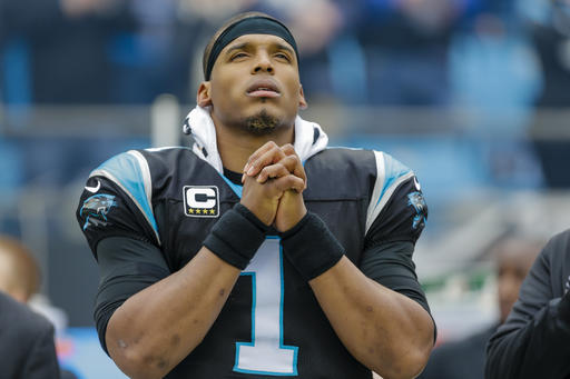 Carolina Panthers' Cam Newton (1) on the sidelines before an NFL football game against the Atlanta Falcons in Charlotte, N.C., Saturday, Dec. 24, 2016. The Falcons won 33-16. (AP photo/Bob Leverone)